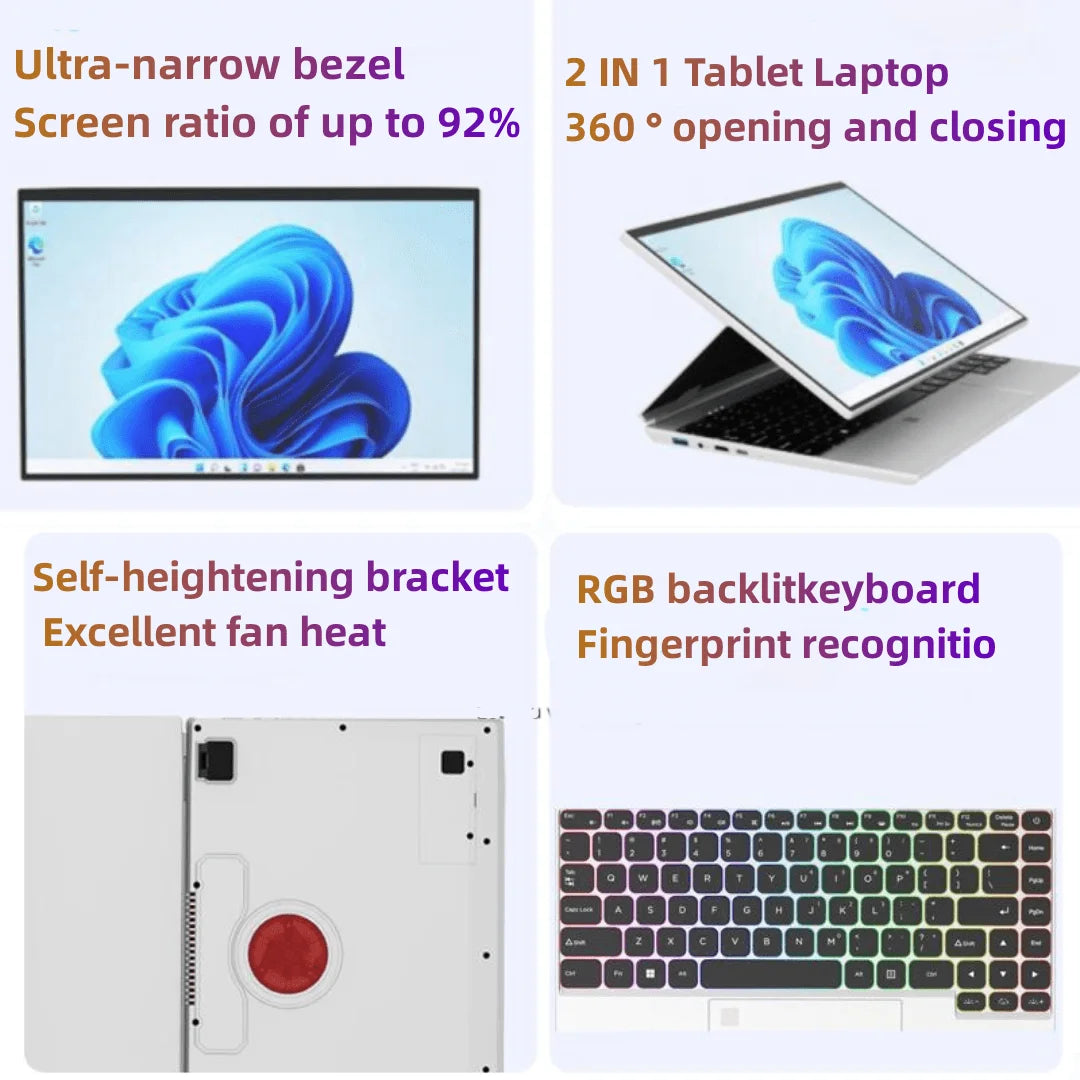 14 Inch Portable YOGA Touch Screen Intel Celeron N95 360 Degree Folding Students Touch Screen 2 in 1 Business Office Laptop