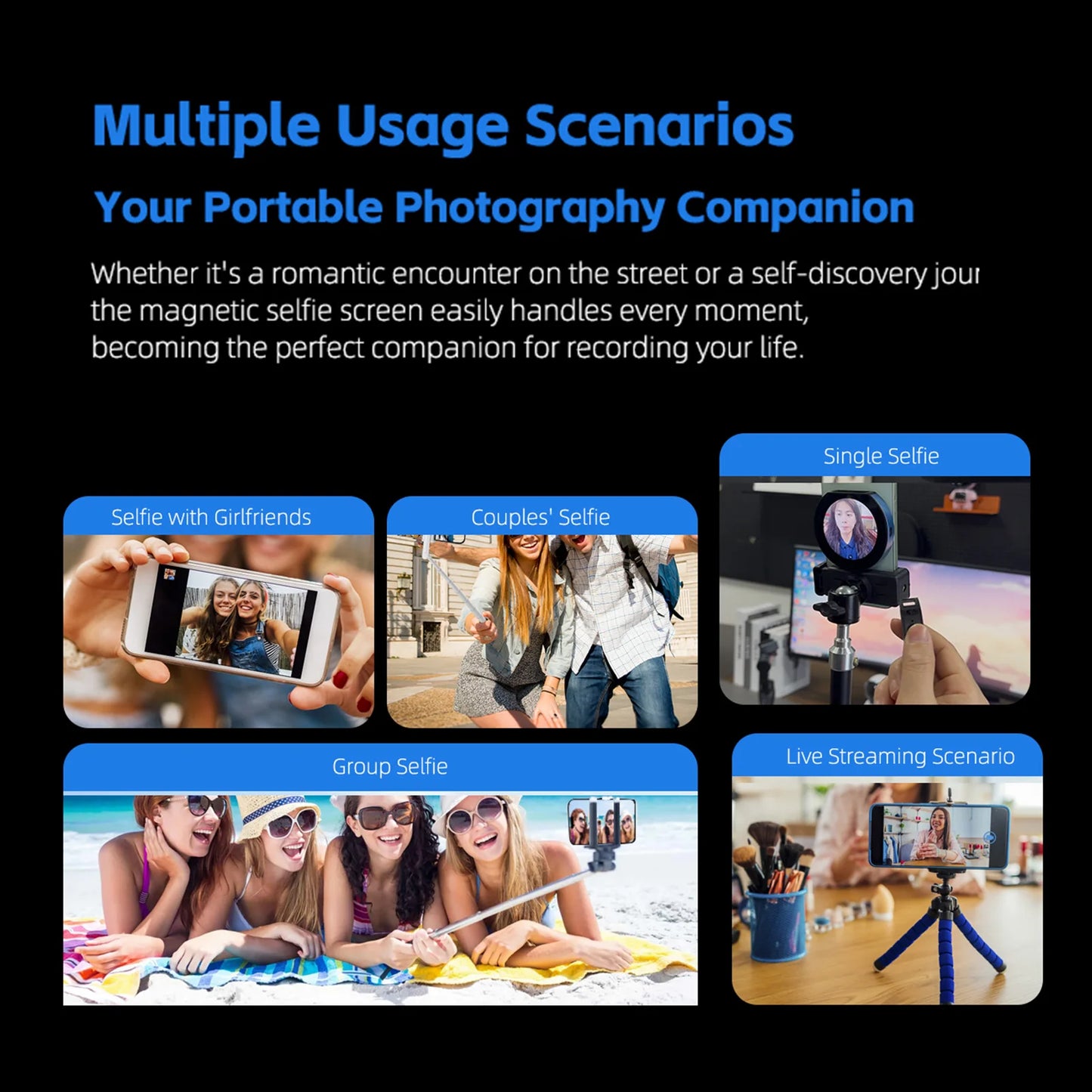 2.1-Inch Selfie Monitor Screen for Phone Magnetic Monitor Screen Support BT Remote Back Camera Monitor for Vlog Livestream