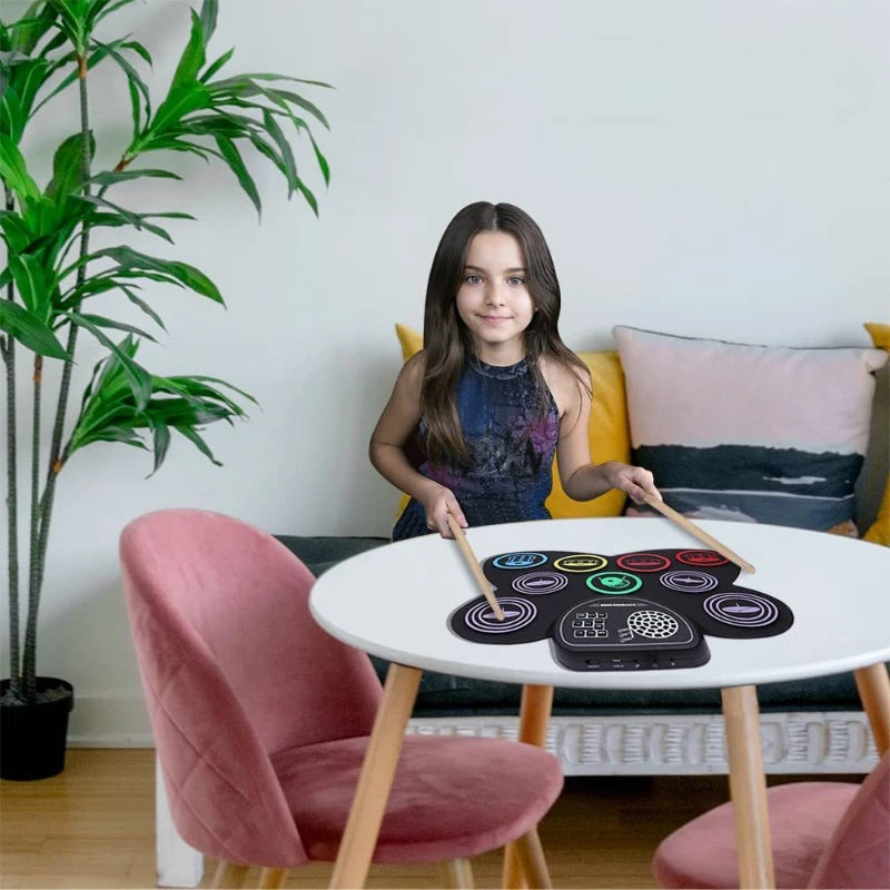 Electronic Drums Silicone Professional Drum Set with Speakers for Children Practice Portable Electric Battery Musical Instrument