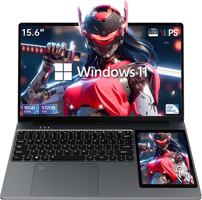 Factory Dual Screen Laptop 15.6"LCD Screen+7"Touch Screen N100 512GB Student Laptop Business Portable PC Backlight Win11 Pro