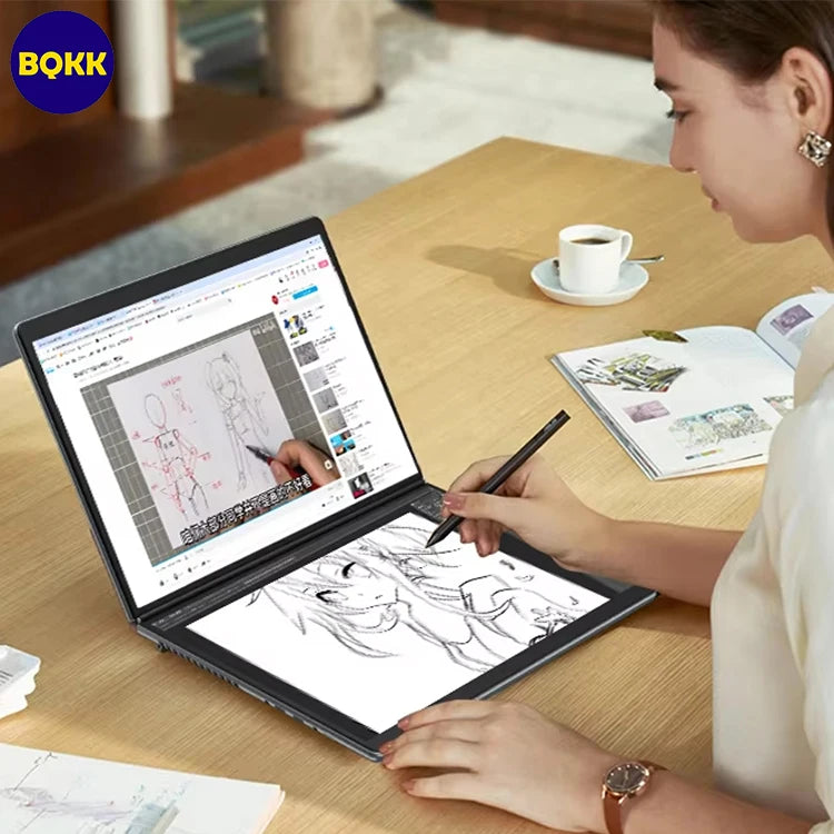 OEM New 14 Inch Dual Touch Screen Business All in One Portable Double PC Intel N100 DDR5 16GB PC 2 in 1 Laptop Win11 System