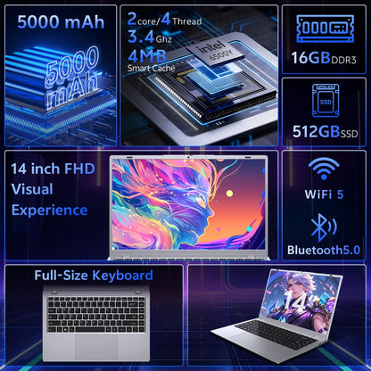Low Price Student Laptops 14 Inch Intel Pentium Gold 6500Y Laptop 32GB RAM 256GB SSD Windows 11 Pro School Student Computer Pc