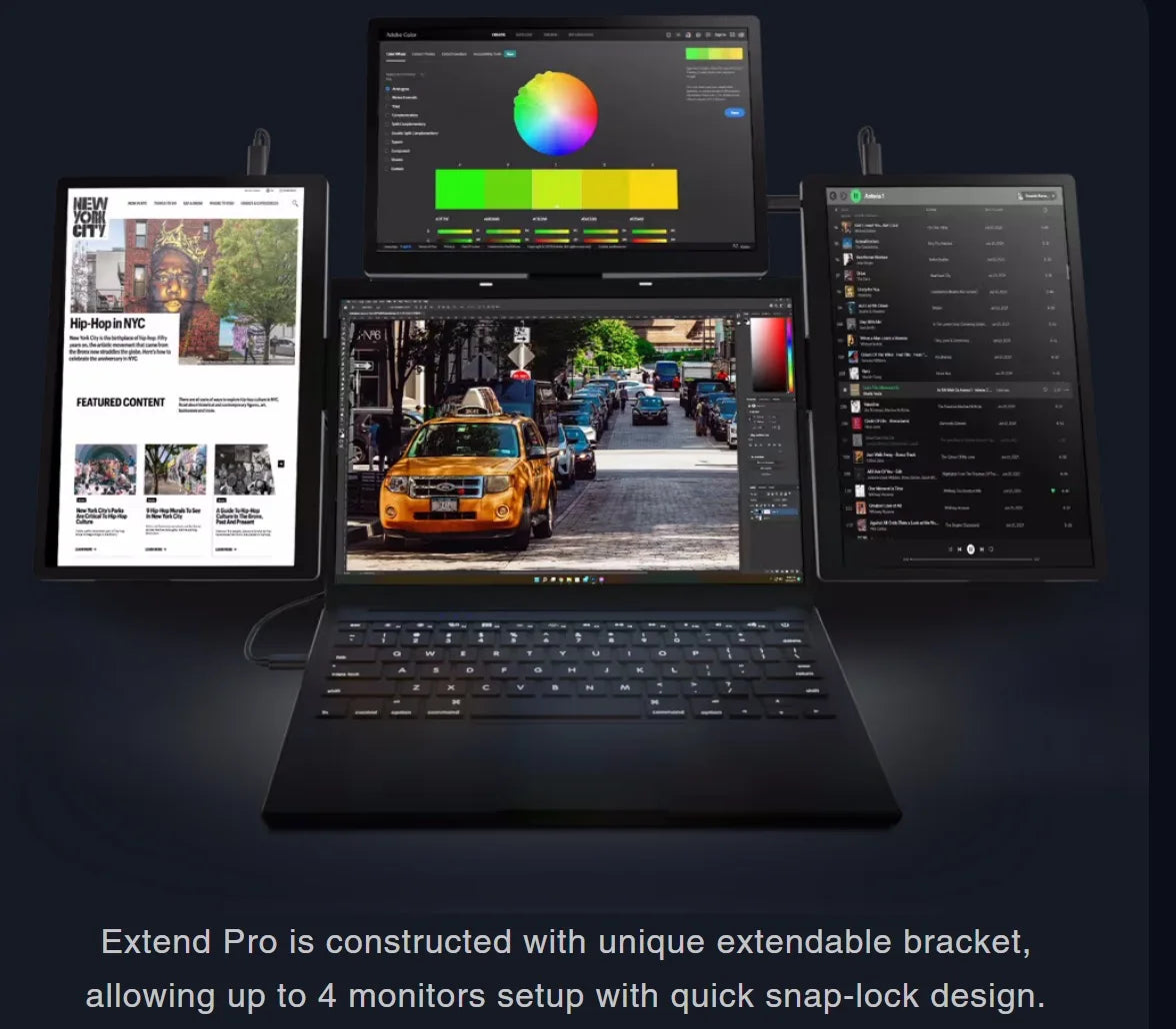 Triple Portable Monitor Attachable 13.3" FHD IPS Unfold Dual Laptop Triple Extended Screen USB Display Monitor for Laptop