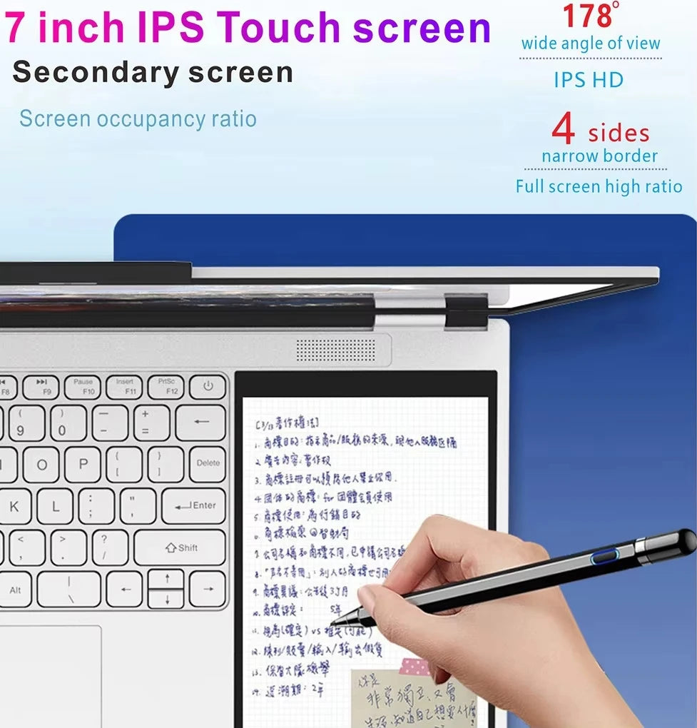 2025 New Ultra Slim Notebook 15.6+7 Inch Dual Screen Quad Core Processor 120Hz Refresh Rate English Keyboard Laptop