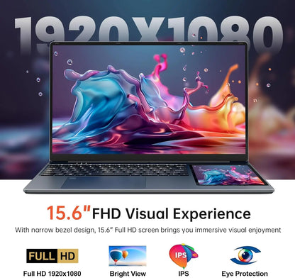 Factory Dual Screen Laptop 15.6"LCD Screen+7"Touch Screen N100 512GB Student Laptop Business Portable PC Backlight Win11 Pro