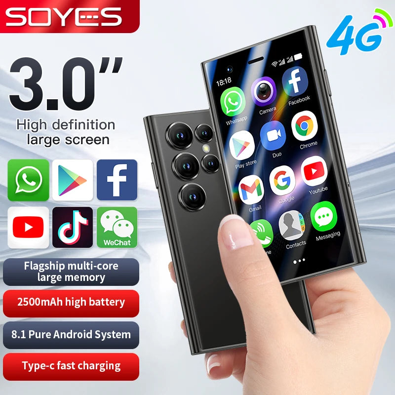 Original Soyes S24 Pro Max Mini 4G Smartphone 3.0 Inch 2GB RAM 16GB ROM Dual Sim Card Android 8.1 Smart Mobile Phone