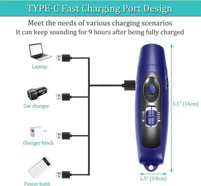 Electronic Whistle with Light, USB Charging, High Volume, Sports, Referee, Traffic, Pet Training, Outdoor