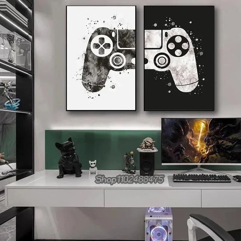 Game Gaming Room Gamepad Abstract Posters and Prints Wall Art Canvas Paintings Pictures Gamer Gift for Boys Children Room Decor