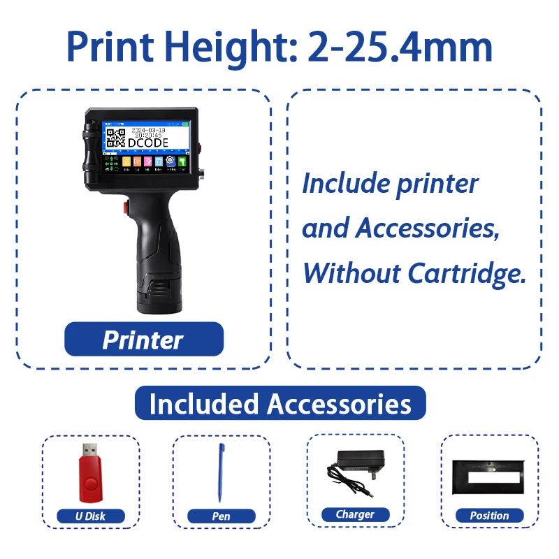 DCODE 1750PLUS 12.7/25.4mm Portable Handheld Inkjet Printer Text QR Barcode Label Printer Batch Number Logo Date Coding Machine