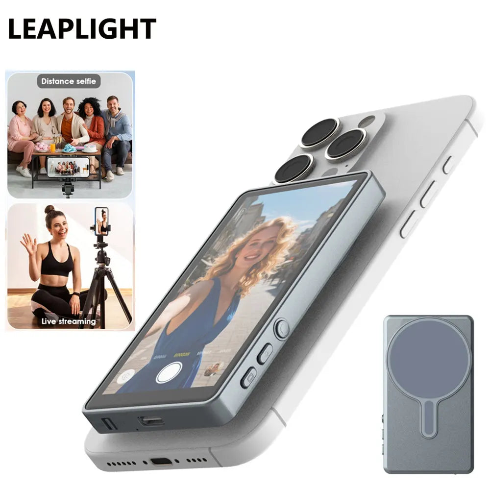 Magnetic Selfie Monitor Screen w Wireless Remote Phone Vlog Rear Camera Monitor for iPhone Android Recording Vlog Live Stream