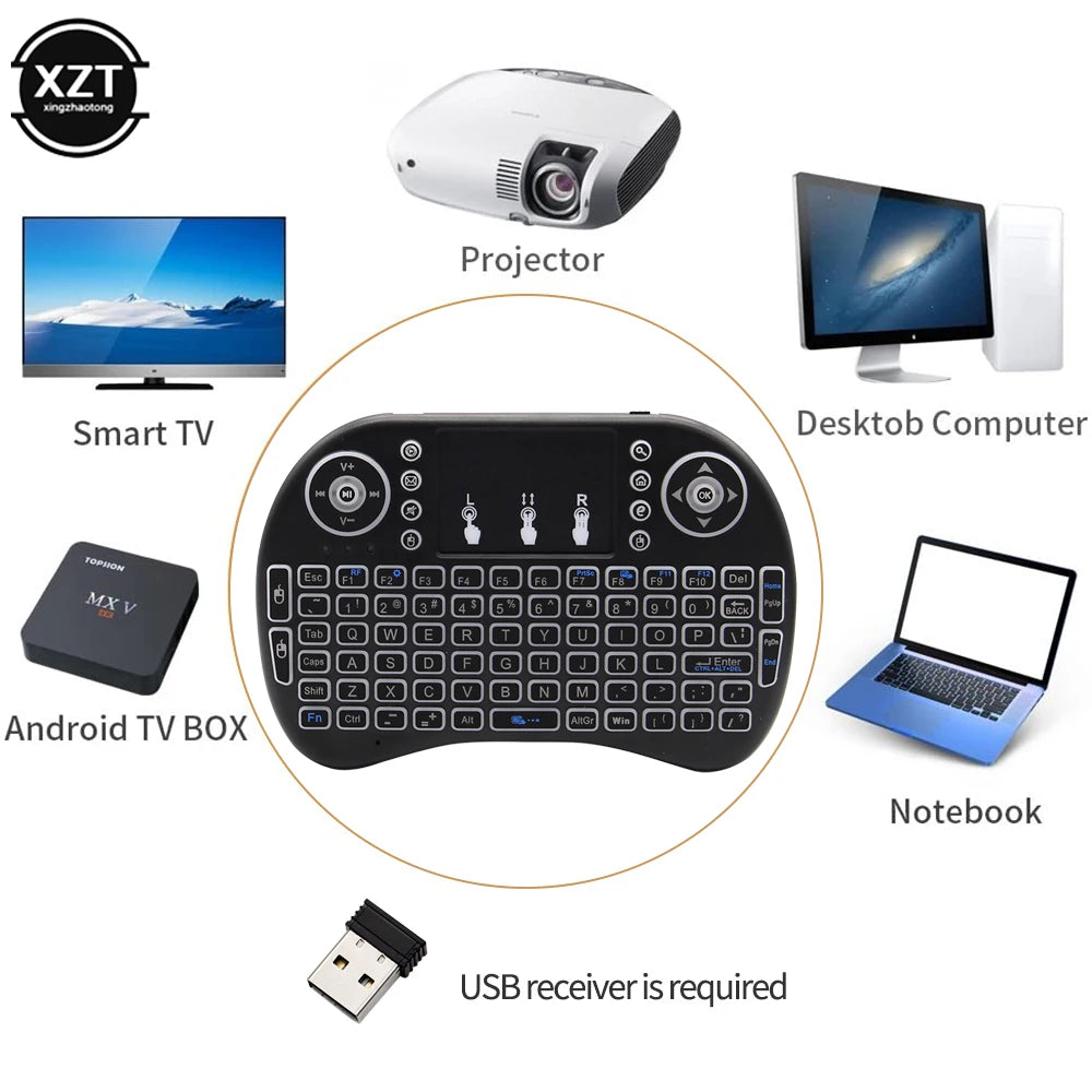 Backlit English Russian Arabic Spain Hebrew  2.4G Air Mouse Android TV Box PC i8 Mini Wireless Keyboard Remote Touchpad