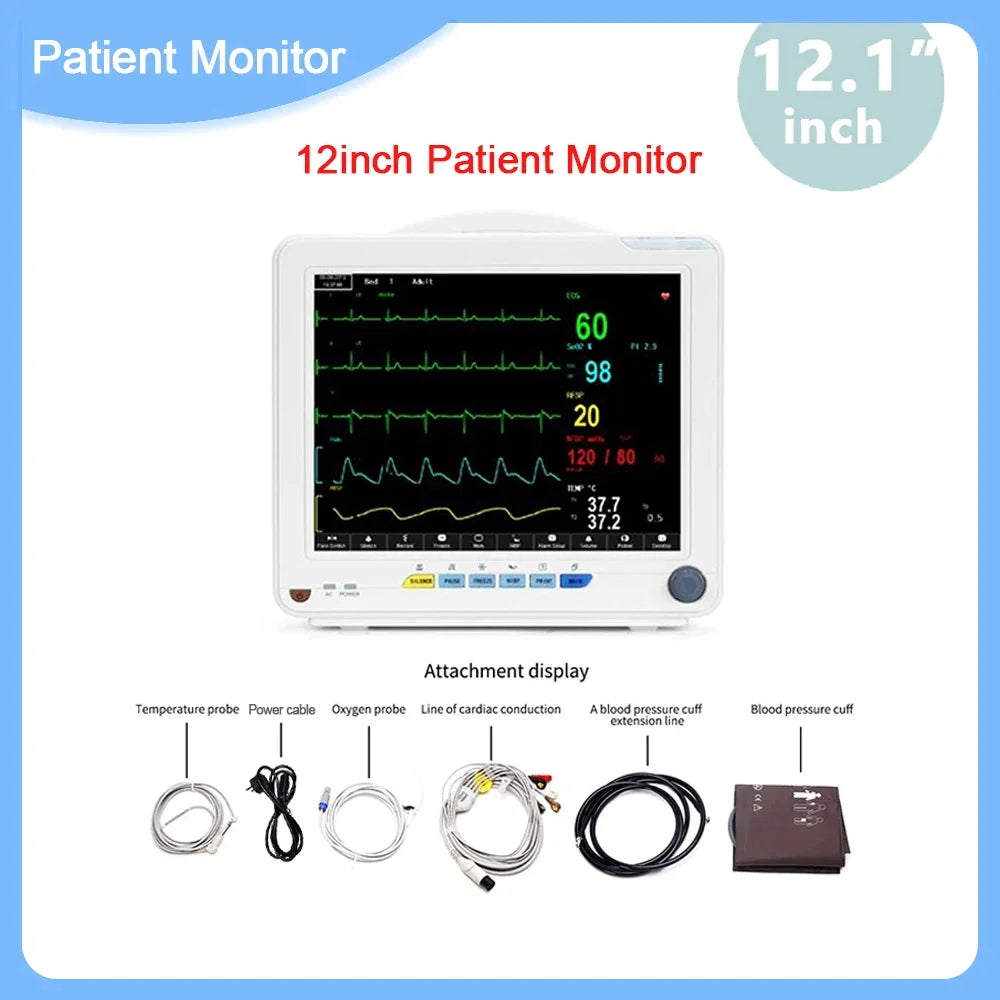 12 inch multiparameter Patient Monitor TFT 12" screen human/ animal veterinary 6 parameter optional for capnograph ETCO2 IBP