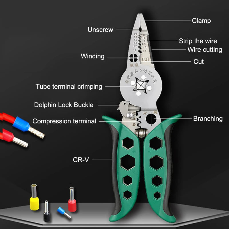 ♥♥♥Multi-functional Electrician's Pliers,Wire Stripping Pliers,Terminal Crimping Pliers Hand Tools