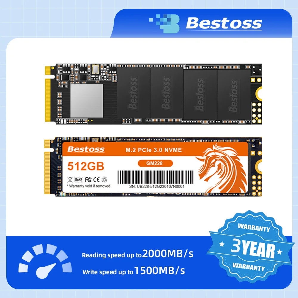 Bestoss M2 NVME SSD Speed 2000MB/s 128GB 256GB 512GB 1TB M.2 PCIe 3.0 Solid State Drives for Notebook