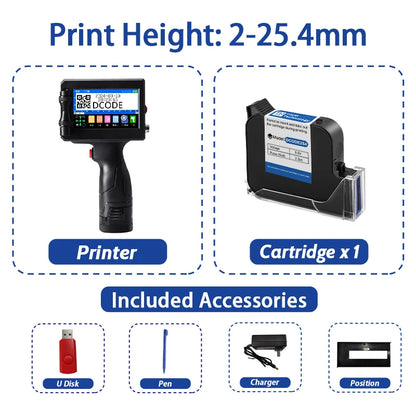 DCODE 1750PLUS 12.7/25.4mm Portable Handheld Inkjet Printer Text QR Barcode Label Printer Batch Number Logo Date Coding Machine