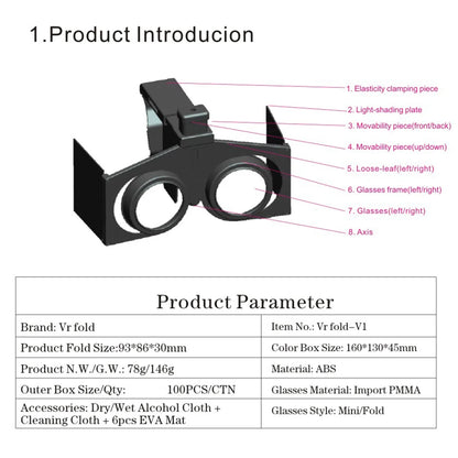 Foldable 3D Glasses Plastic 3D Virtual Reality VR Glasses Kits Foldable Virtual Reality VR Glasses for Android/iOS Mobile Phone