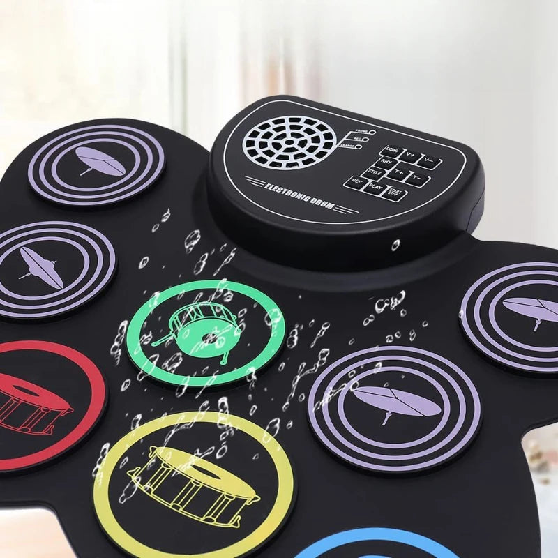 Electronic Drums Silicone Professional Drum Set with Speakers for Children Practice Portable Electric Battery Musical Instrument