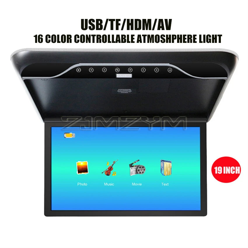 Car Roof 19 inch Monitor 1080P LCD Screen Overhead Multimedia Video Play TV Ceiling Roof MP5 Display Build In IR/FM Transmitter