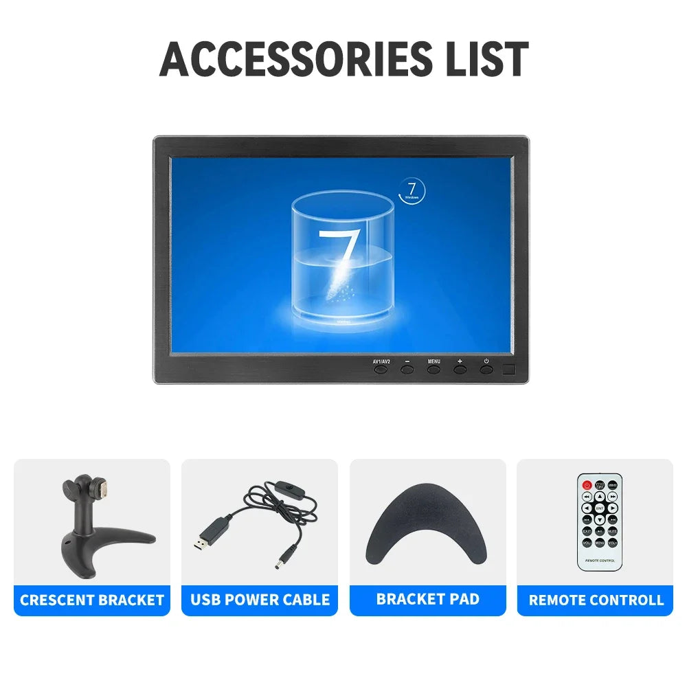 MJDOUD 10.1 inch Portable Monitor 1024 X 600 HD LCD Screen Display Computer LED Car Monitor Driving recorder Security Monitoring