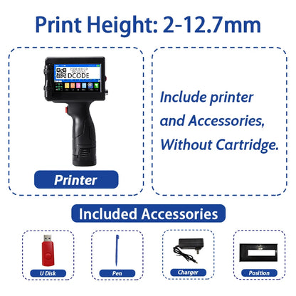 DCODE 1750PLUS 12.7/25.4mm Portable Handheld Inkjet Printer Text QR Barcode Label Printer Batch Number Logo Date Coding Machine