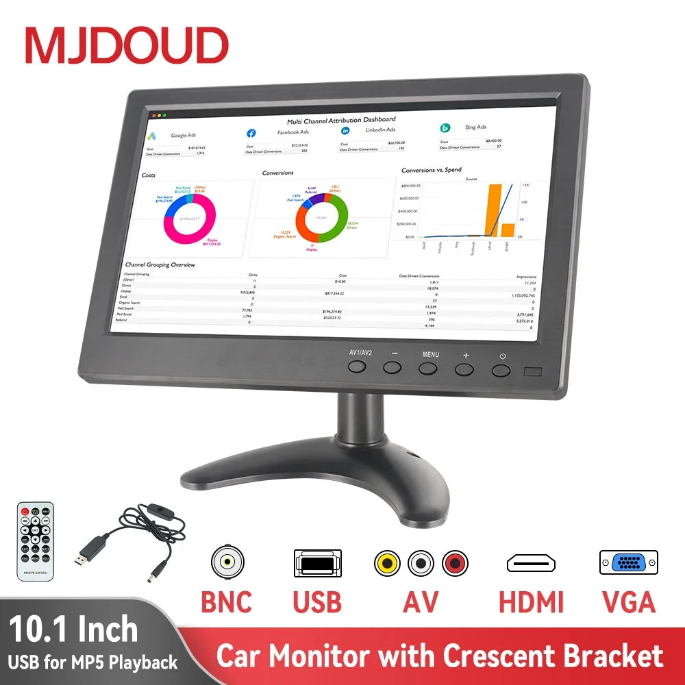 MJDOUD 10.1 inch Portable Monitor 1024 X 600 HD LCD Screen Display Computer LED Car Monitor Driving recorder Security Monitoring
