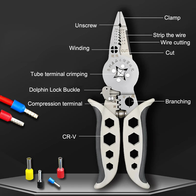 ♥♥♥Multi-functional Electrician's Pliers,Wire Stripping Pliers,Terminal Crimping Pliers Hand Tools