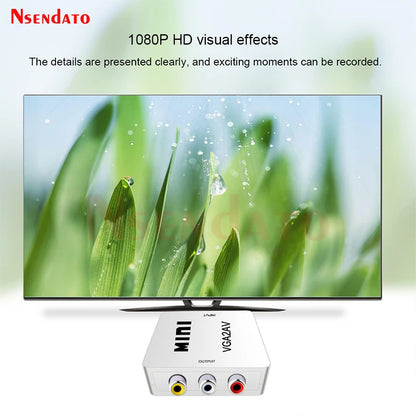 1080P Mini Video Convertor VGA to RCA AV Video Converter Conversor with 3.5mm Audio VGA2AV / CVBS + Audio to PC HDTV Converter