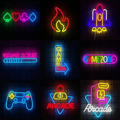 Gaming Neon Sign, Game On Neon Sign for Game Room Decor - LED Game Neon Sign for Teen Boy Room Decor, Gamer Wall Decor