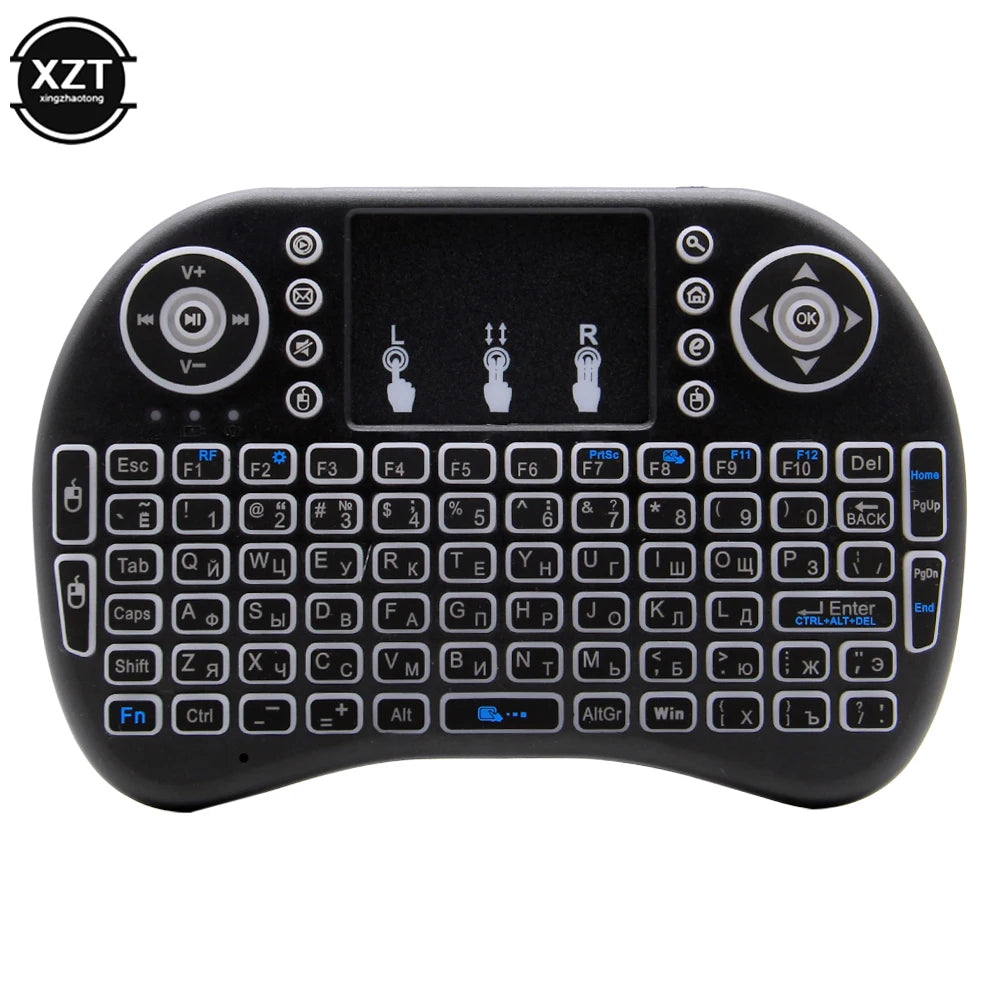 Backlit English Russian Arabic Spain Hebrew  2.4G Air Mouse Android TV Box PC i8 Mini Wireless Keyboard Remote Touchpad