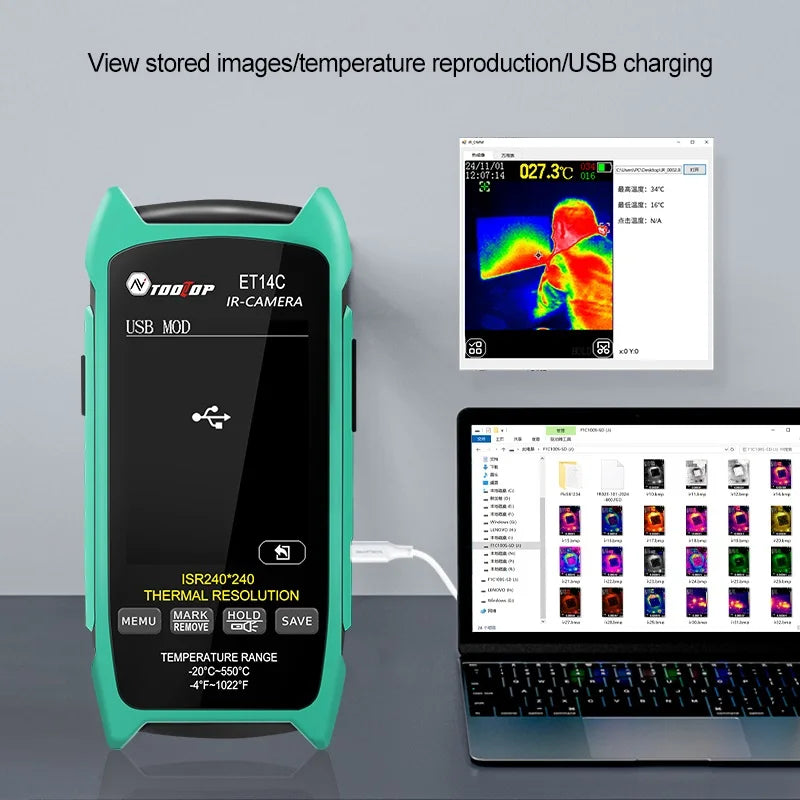 TOOLTOP ET14C -20~550℃ Thermal Imaging Camera ISR 240x240 Peixls Optional Macro Lens Building Thermal Imager Pipe HVAC Inspect