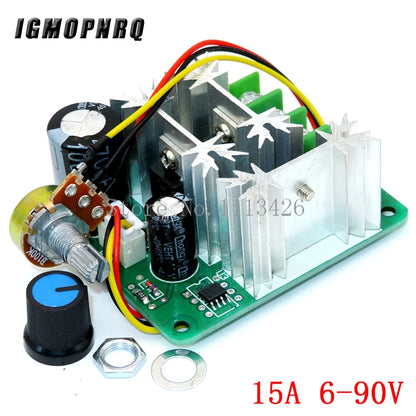 DC motor speed regulator 12V 24V 36V 48V 6-90V High power drive module PWM Motor speed controller 10A/15A/20A current regulator