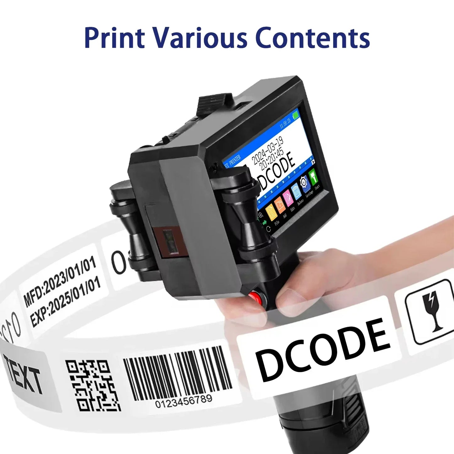 DCODE 1750PLUS 12.7/25.4mm Portable Handheld Inkjet Printer Text QR Barcode Label Printer Batch Number Logo Date Coding Machine