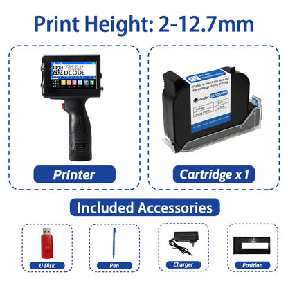 DCODE 1750PLUS 12.7/25.4mm Portable Handheld Inkjet Printer Text QR Barcode Label Printer Batch Number Logo Date Coding Machine
