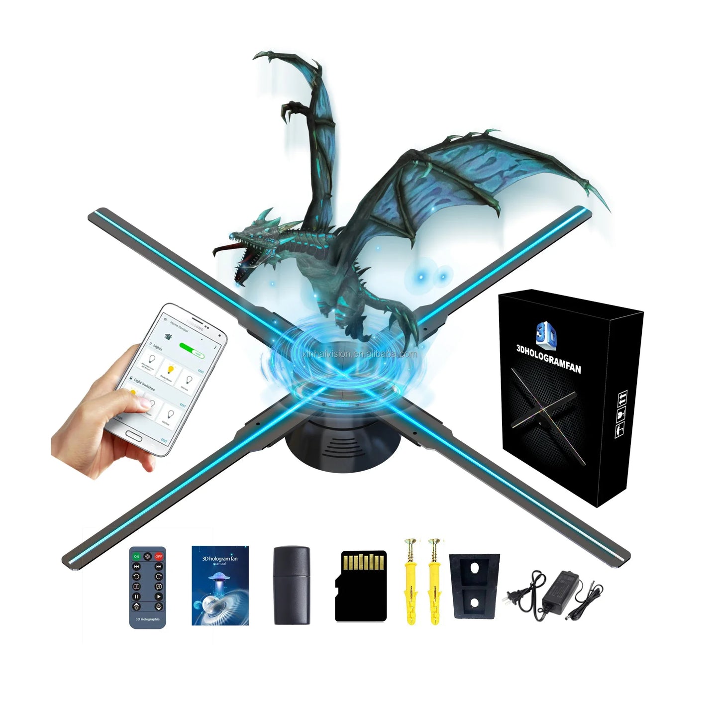 App Holographic Equipment 46cm 3d Led Fan Holograma Video Projecteur Advertising Ekran 3d Hologram Display for Showroom