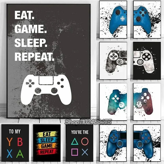 Game Gaming Room Gamepad Abstract Posters and Prints Wall Art Canvas Paintings Pictures Gamer Gift for Boys Children Room Decor
