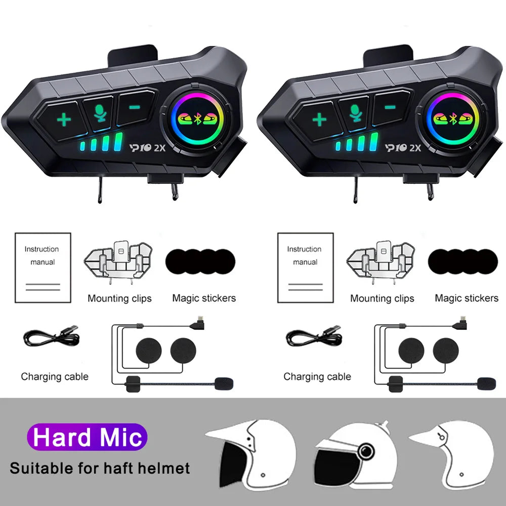1/2Pcs Motorcycle Helmet Bluetooth Intercom Headset Wireless Interphone Intercomunicador Moto Waterproof HandsfreeCall Headphone