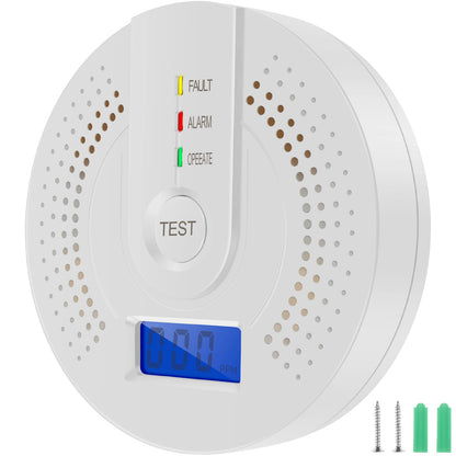 Carbon Monoxide Detector CO Gas Monitor Alarm ith LCD Digital Display AA Battery Powered CO Sensor Detector for Home,Depot,Test