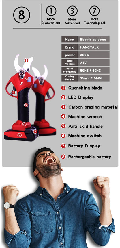 Electric Pruning Tools Cordless Shear Li-ion Battery Powered Safety Electric Pruner