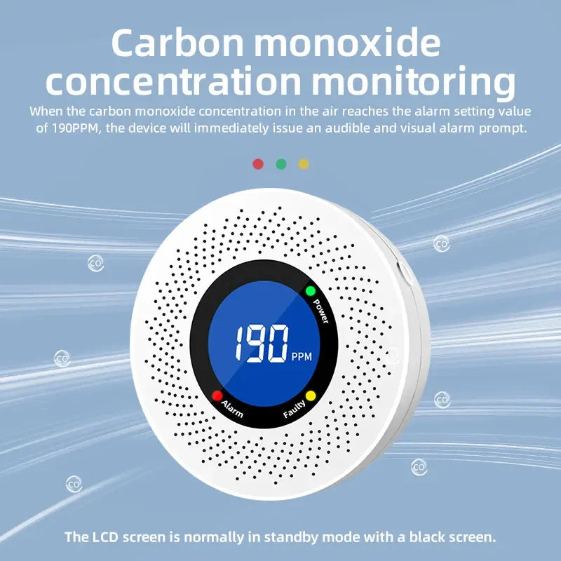 Security Protection Carbon Monoxide Detector CO Monitor Poisoning Alarm LCD Digital Display Home Indoor Real-Time Control