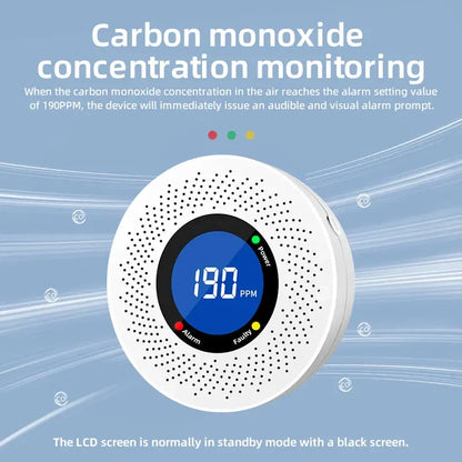 Security Protection Carbon Monoxide Detector CO Monitor Poisoning Alarm LCD Digital Display Home Indoor Real-Time Control