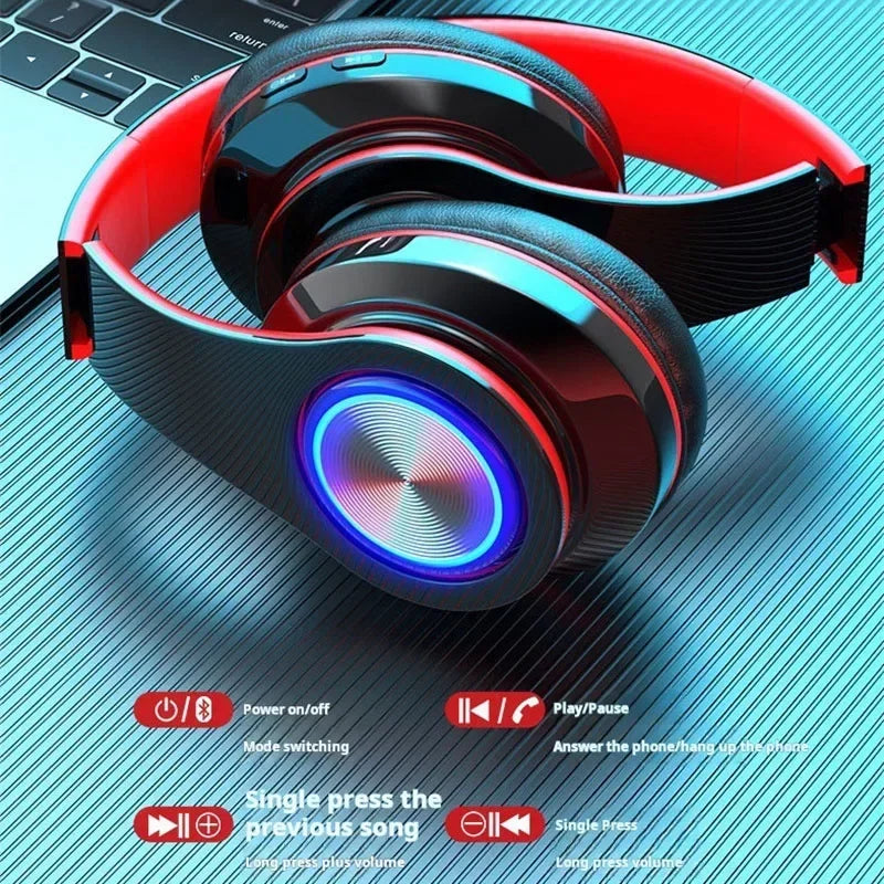 Head-Mounted Gaming Headphones Blutooth Surround Sound Stereo Wireless Earphone with Micro Phone Colourful PC Laptop Headset