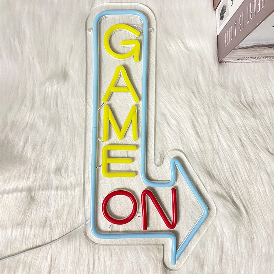 Gaming Neon Sign, Game On Neon Sign for Game Room Decor - LED Game Neon Sign for Teen Boy Room Decor, Gamer Wall Decor