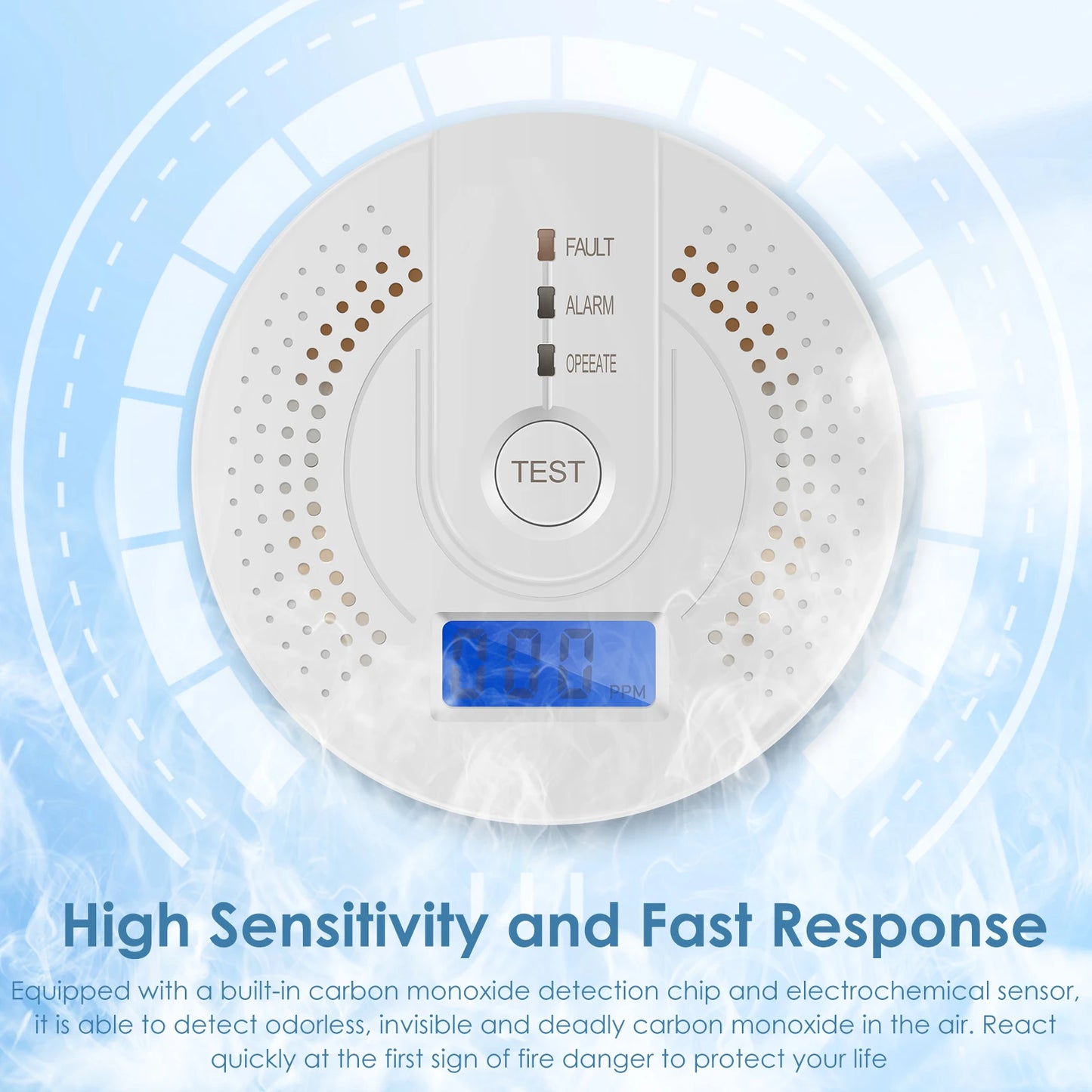 Carbon Monoxide Detector CO Gas Monitor Alarm ith LCD Digital Display AA Battery Powered CO Sensor Detector for Home,Depot,Test