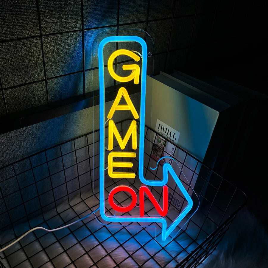 Gaming Neon Sign, Game On Neon Sign for Game Room Decor - LED Game Neon Sign for Teen Boy Room Decor, Gamer Wall Decor
