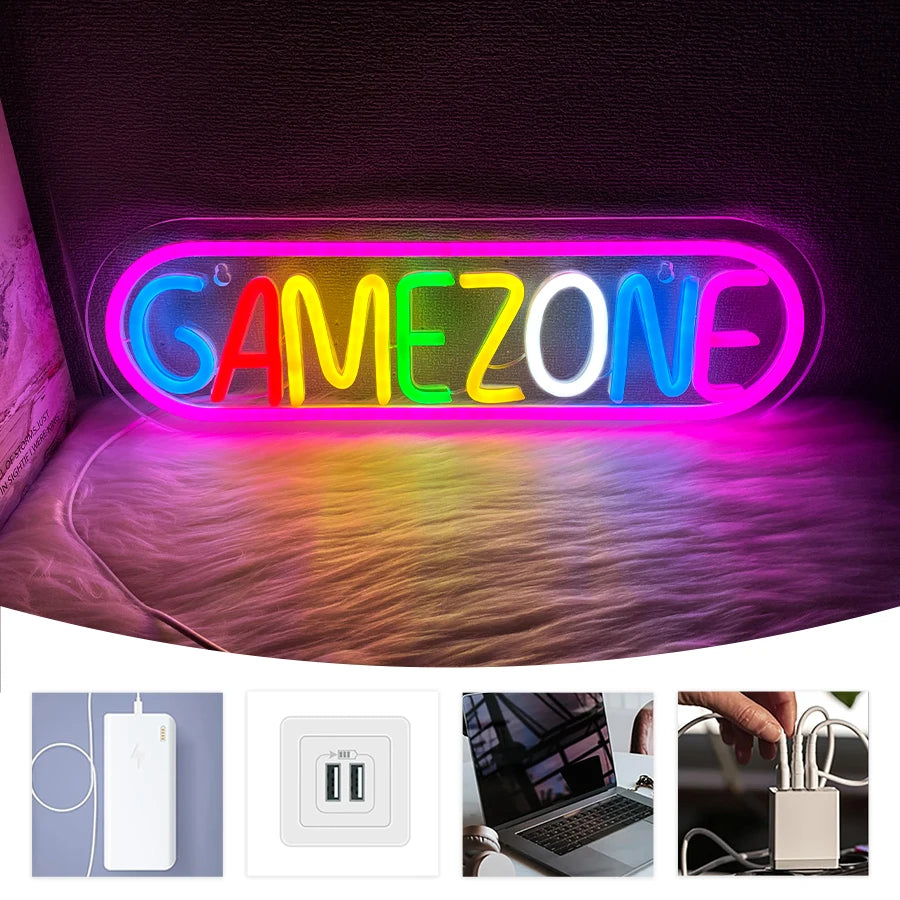Gaming Neon Sign, Game On Neon Sign for Game Room Decor - LED Game Neon Sign for Teen Boy Room Decor, Gamer Wall Decor