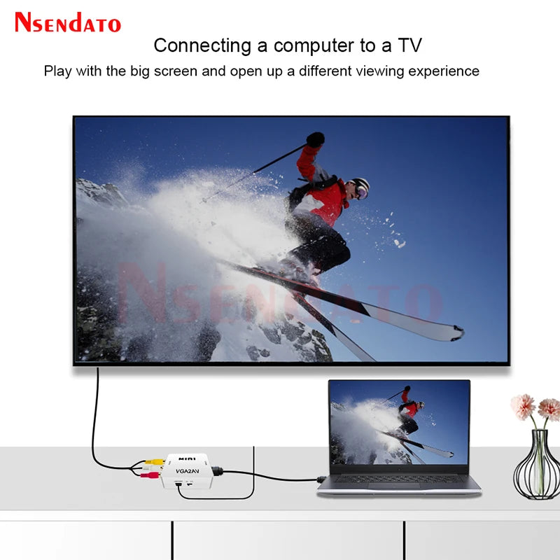 1080P Mini Video Convertor VGA to RCA AV Video Converter Conversor with 3.5mm Audio VGA2AV / CVBS + Audio to PC HDTV Converter