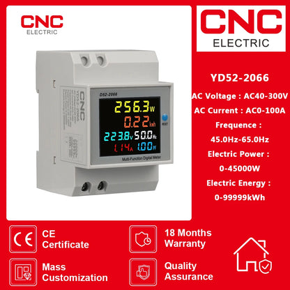 6IN1 din rail AC monitor 110V 220V 380V 100A Voltage Current Power Factor Active KWH Electric energy Frequency meter VOLT AMP
