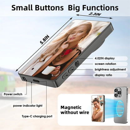 Magnetic Selfie Monitor Screen w Wireless Remote Phone Vlog Rear Camera Monitor for iPhone Android Recording Vlog Live Stream