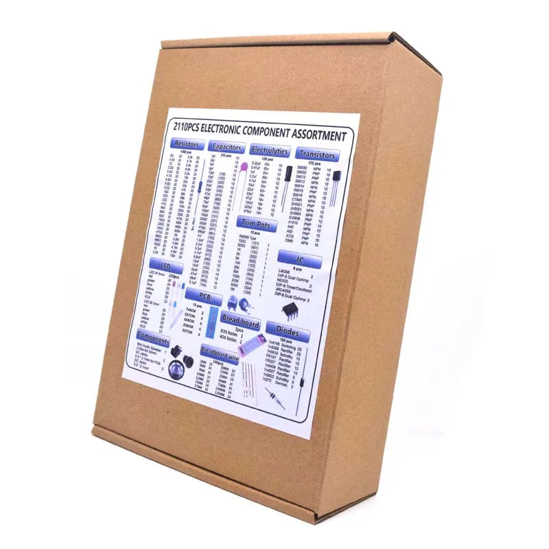 2110pcs Electronic Components Kit Ultimate Edition Various Common Capacitors  Resistors T0-92 LED PCB Board DIP-IC Breadboard
