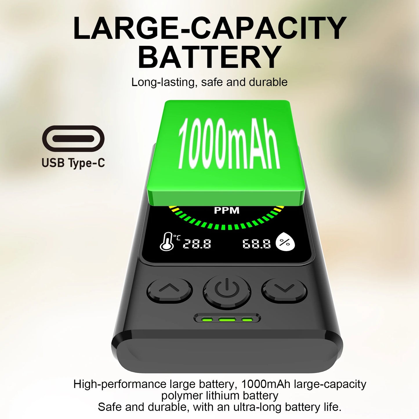 Carbon Monoxide Detector Portable CO Alarm with Digital Display Rechargeable Mini CO Monitor for Home Garage Kitchen Safety